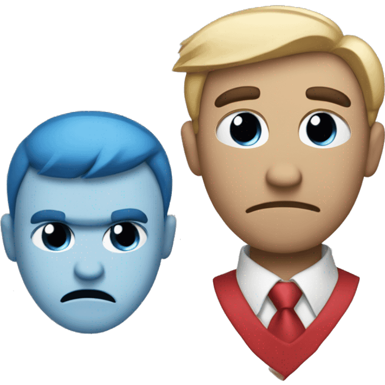 Marvin with a cutten hair and red shirt with a blue tie and angry emoji