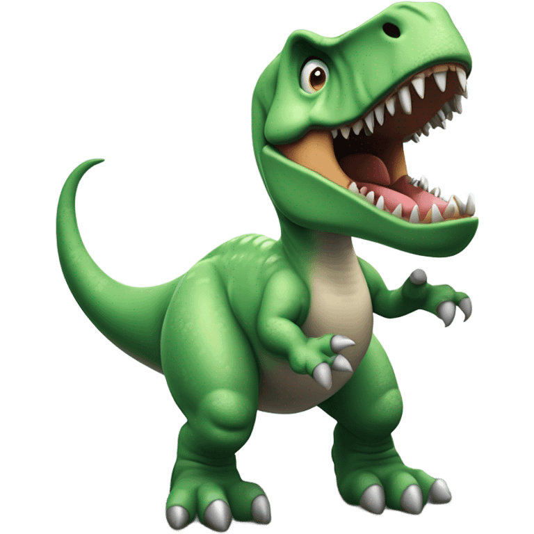 Ein Emoji im klassischen Apple Emoji Stil eines blauen, leicht cartoonhaften T-Rex mit stark betontem Überbiss und scharfen weißen Zähnen. Der T-Rex trägt ein Headset wie eine typischer Customer Service Person. Der Dinosaurier wird aus einem humorvollen Blickwinkel präsentiert und hält einen lustigen, leicht verwirrten Ausdruck.
Lege ganz besonderen Fokus auf den Überbiss
 emoji