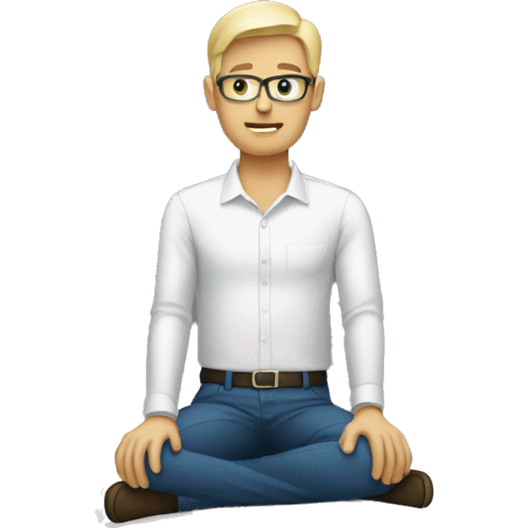 A man sitting next to a monitor, cross-legged emoji