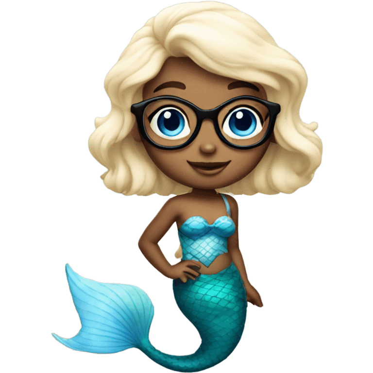 little cute mermaid with blue eyes and spectacles emoji