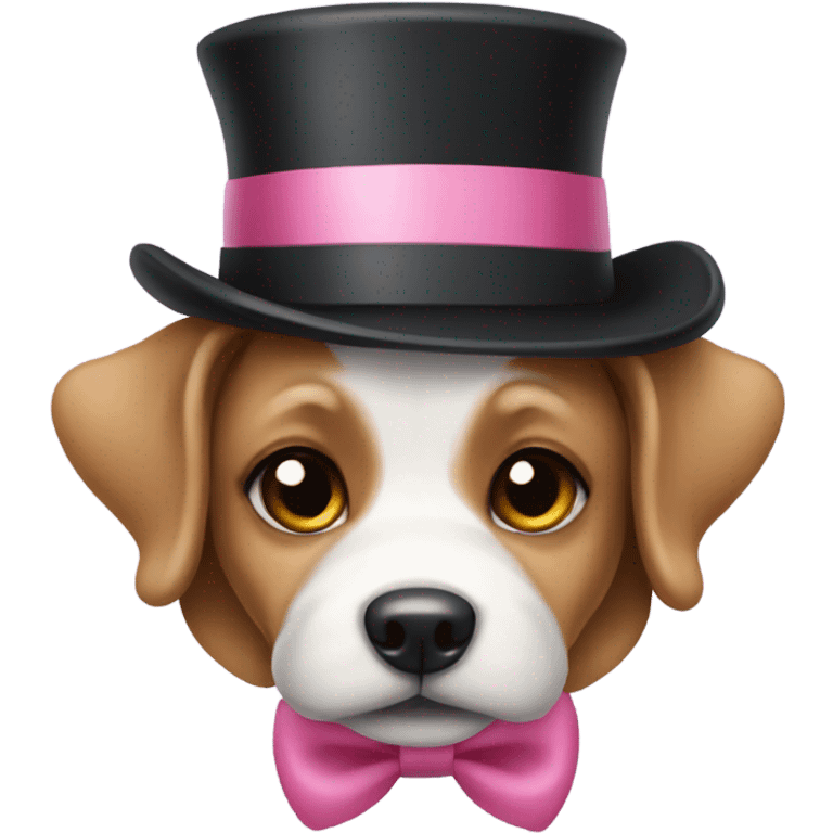 dog wearing a top hat with a pink bow emoji