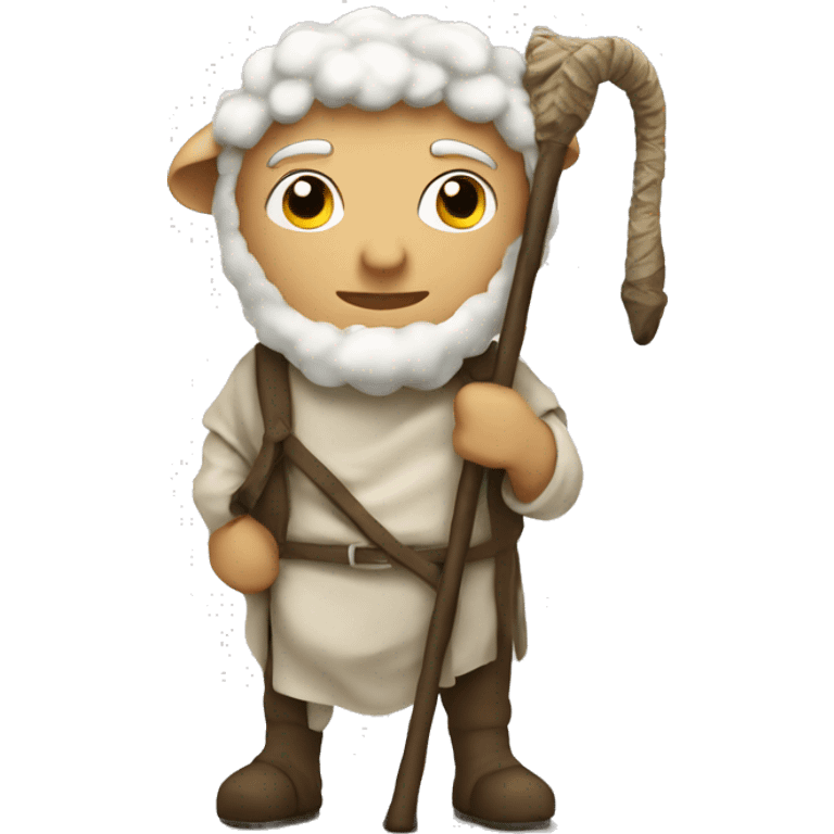 A shepherd with a staff and a sheep. Make the staff just a simple hook emoji