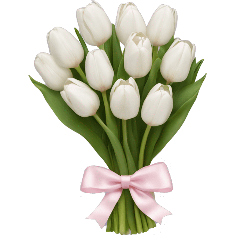 White tulips bouquet with light pink bow  emoji