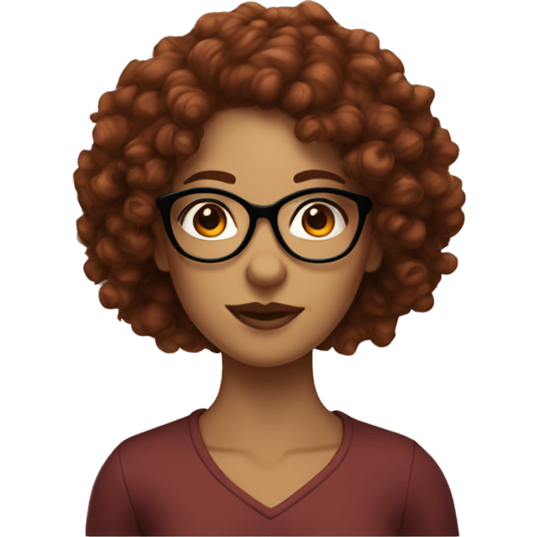 Tan girl with dark red curly hair and glasses with long lashes emoji