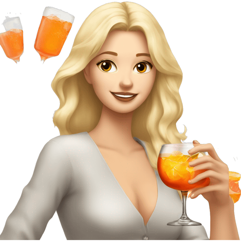 A white blonde girl with a glass of aperol spritz in her hand  emoji