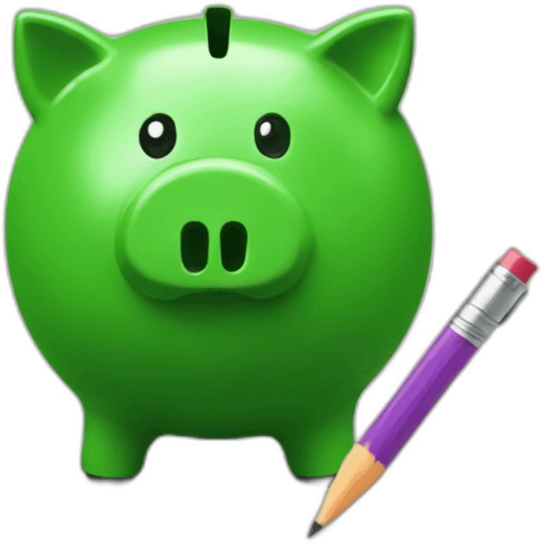 green piggybank holding a pencil emoji