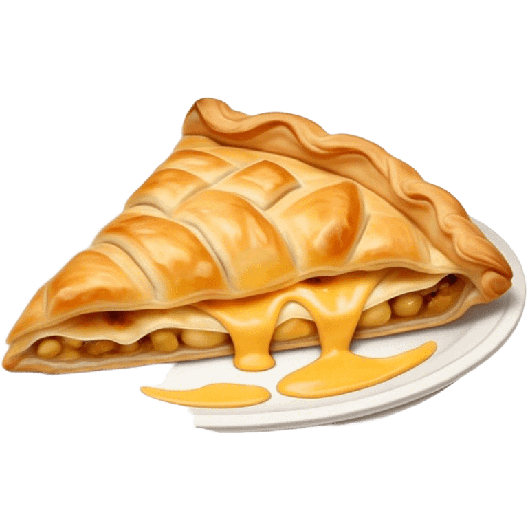 Cinematic Realistic Burek sa Sirom Dish Emoji, showcasing a flaky pastry filled with cheese rendered with crisp textures and appetizing, warm lighting. emoji