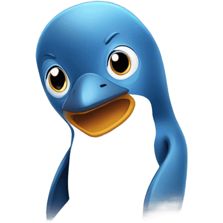 Blue penguin with a name sticker saying “Happygail” emoji