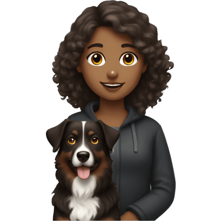 brown haired girl with black australian shepard emoji