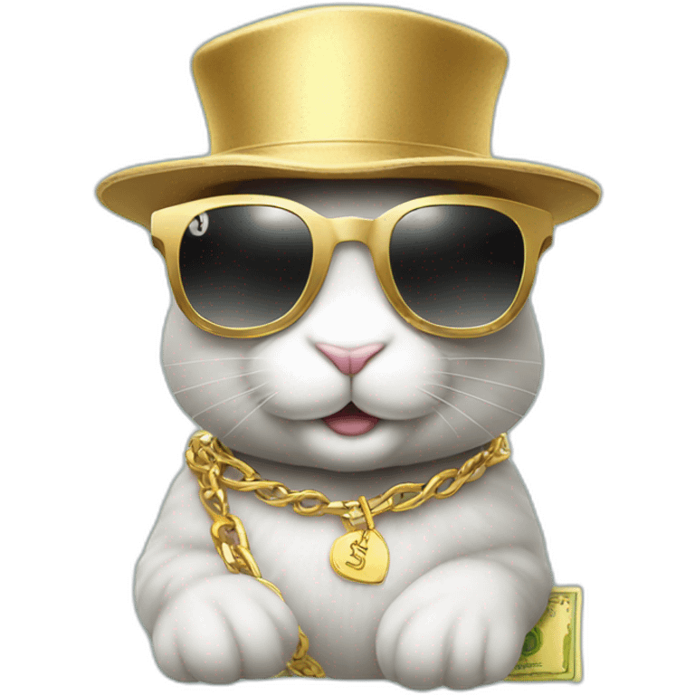 Bunny wearing sunglasses cap and goldchain having money emoji