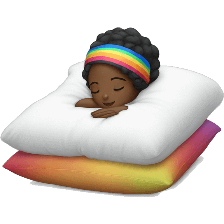 Black girl with rainbow bonnet on sleeping on pillow  emoji