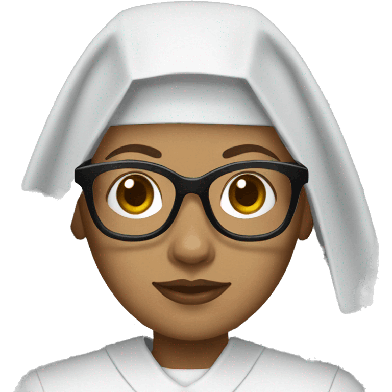 Female nun with medium skin tone and curly hair wearing spike Lee glasses emoji