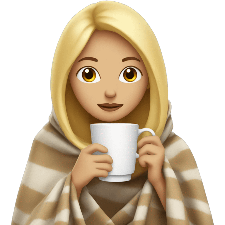 Blonde girl inside a blanket sipping coffee eyes closed emoji