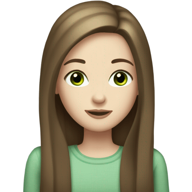 A girl with brown straight hair and green eyes and pale skin and lashes emoji