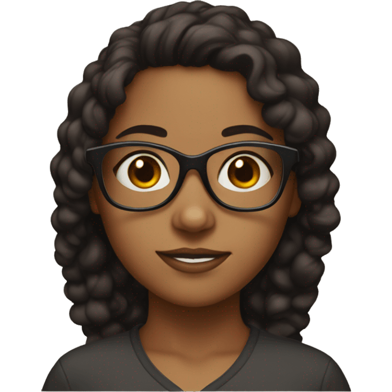 Brownish girl with dark brown curls and black glasses emoji