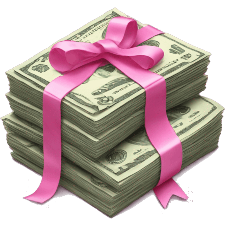 Stack of money with pink ribbon emoji