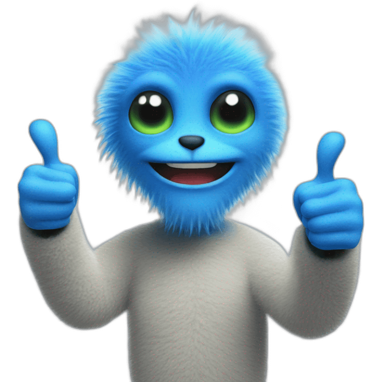 Blue fuzzy alien showing thumbs up emoji