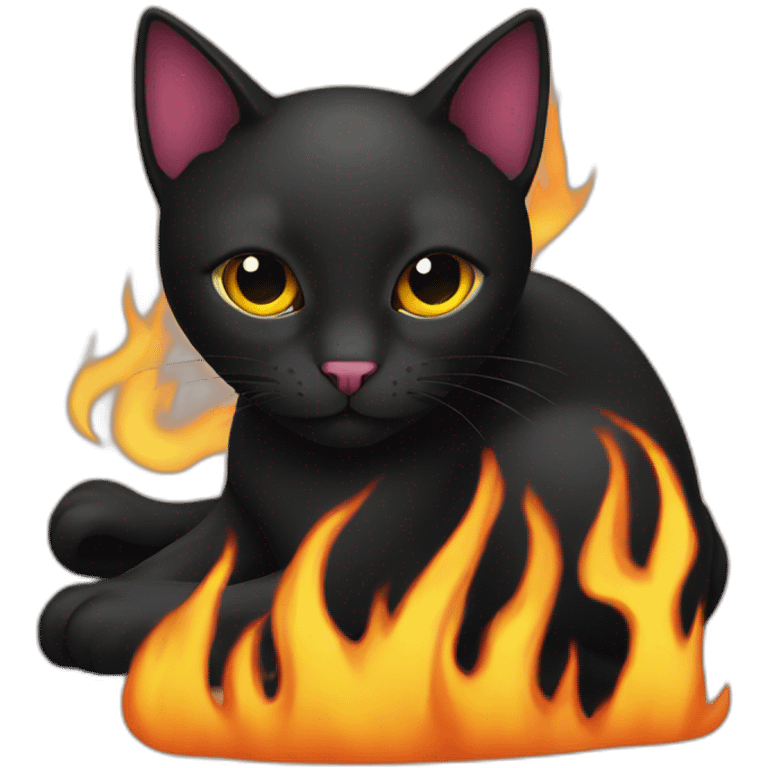 black cat sat on a flame emoji