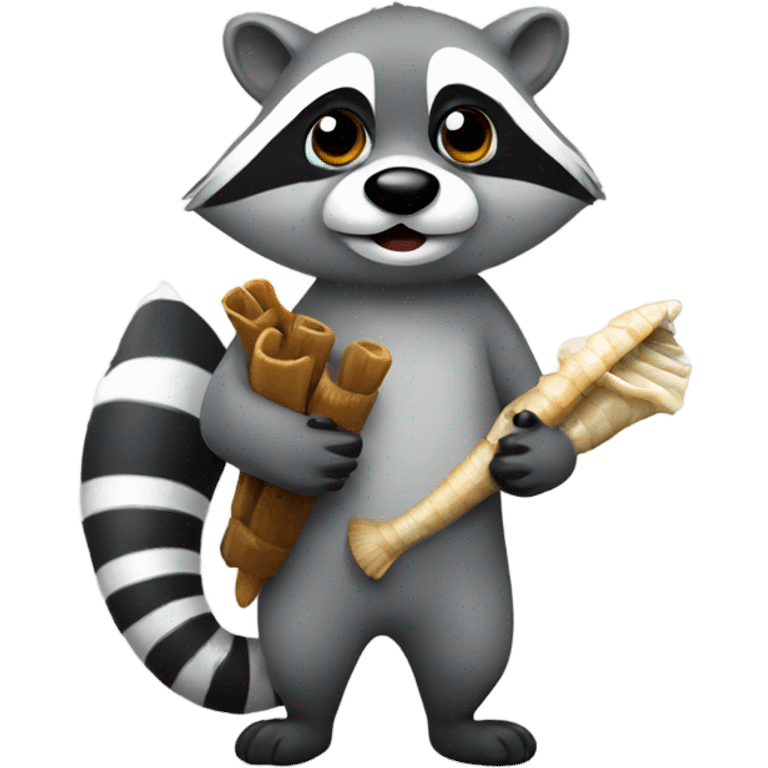 Raccoon holding fishbone emoji