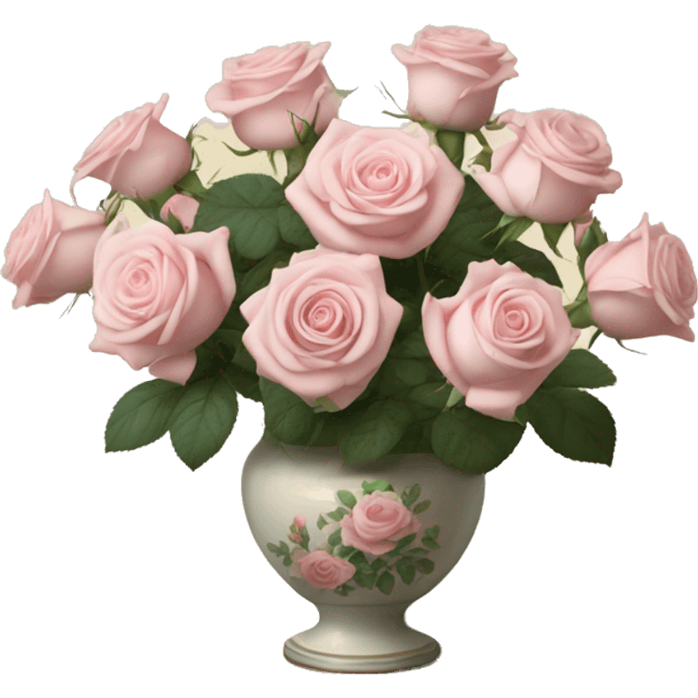 Pale pink roses in vintage vase emoji