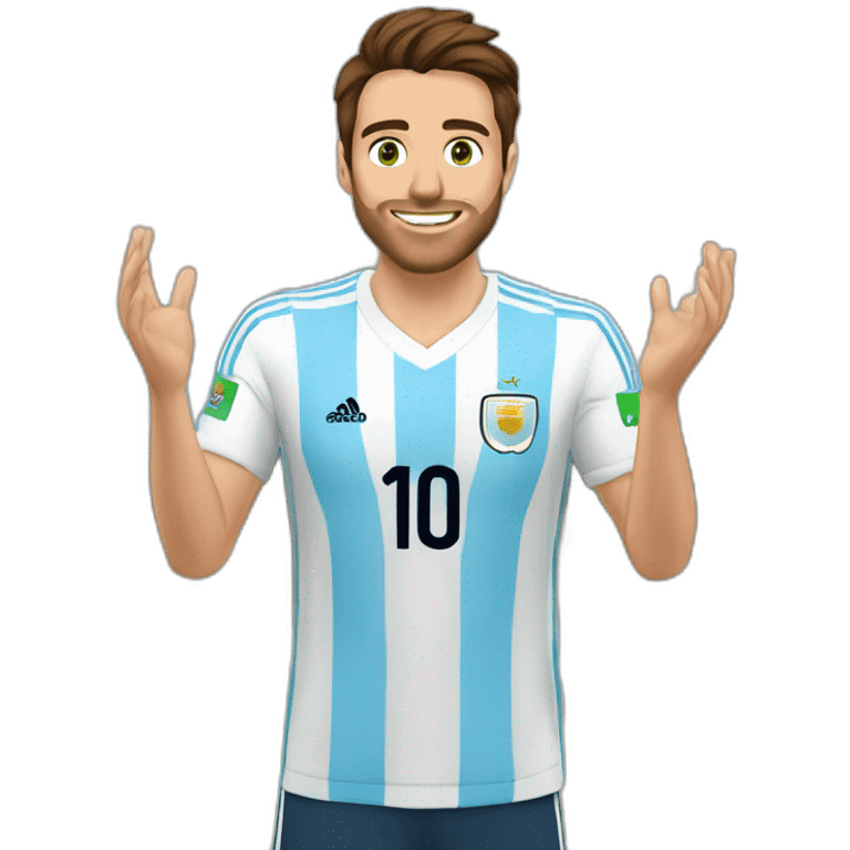 27-year-old man with brown hair, green eyes and an Argentine national team shirt applauding condescendingly emoji