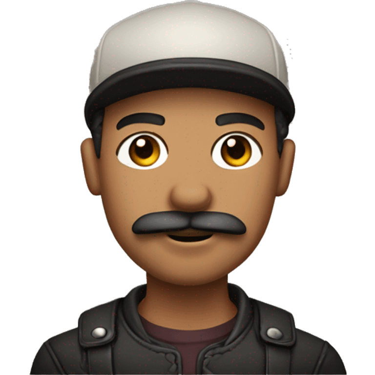 Light skin man with leather Muir cap and handle bar mustache.  emoji