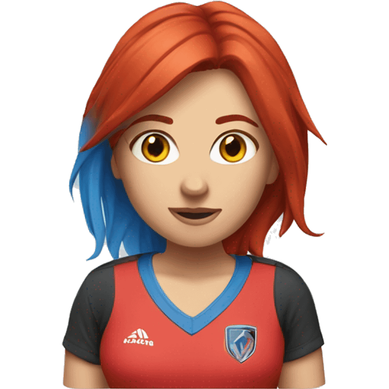 a female esports coach with red hair and blue shirt.  emoji