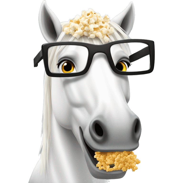 white horse in 3D movie glasses eats popcorn emoji