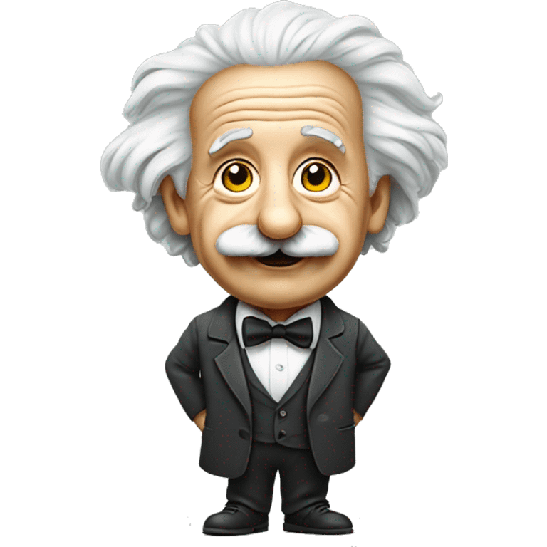 a mischievous looking albert Einstein full body wearing a bow tie emoji