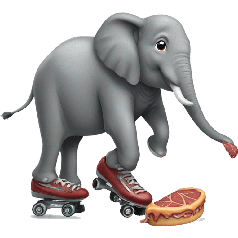 Elephants with roller skates eating steaks emoji