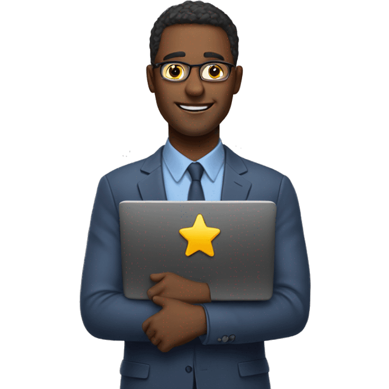 man with laptop rate with 5 stars emoji