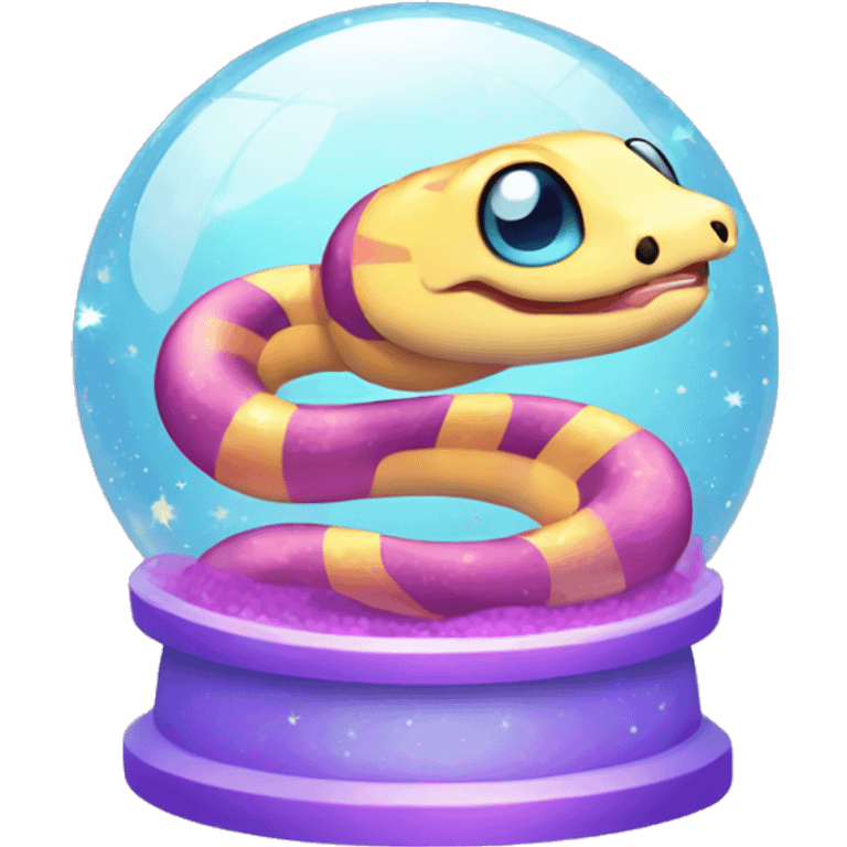 Kawaii colorful baby snake in a glitter globe emoji