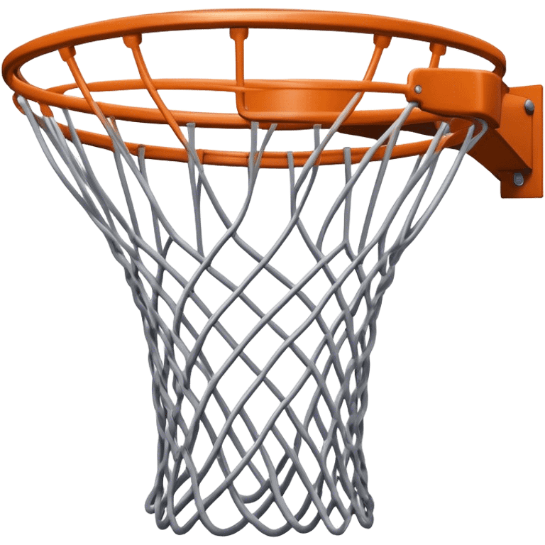 Cinematic Realistic image of a basketball hoop with a detailed metal rim and intricately woven net, captured in dynamic lighting that evokes the charged atmosphere of a competitive court emoji