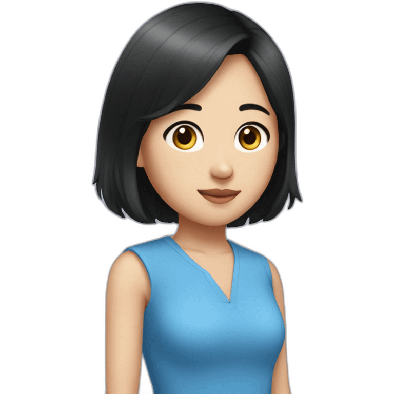 Evelyn Cathy Widjaja - asian black hair girl - blue armless shirt emoji