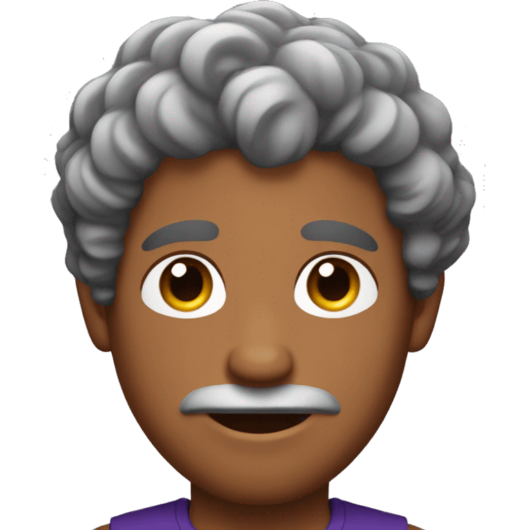 Man with curly brown hair and tanned skin with eggplant  emoji