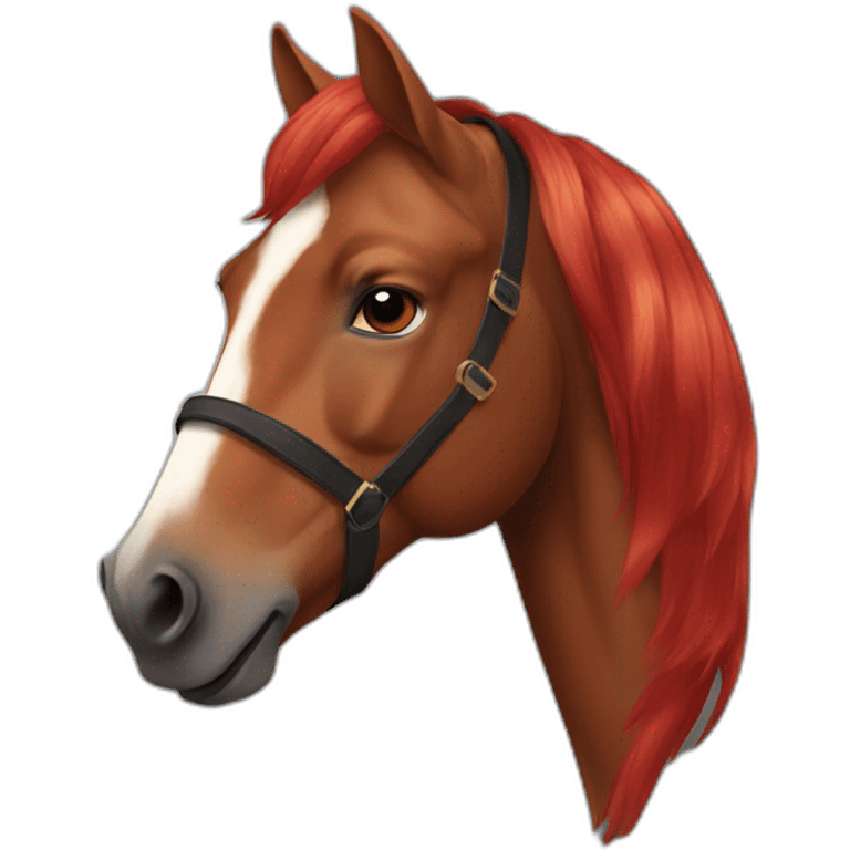 brown horse with red hair with smoke from his nose emoji