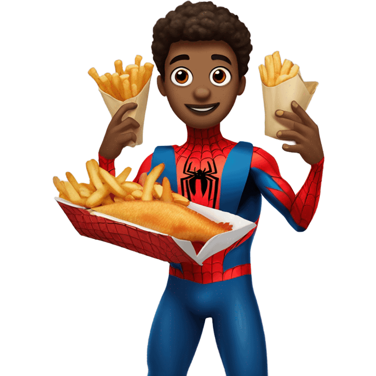 spider-man holding fish and chips emoji