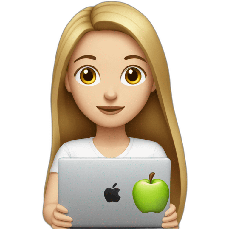 white girl with brown straight long hair and apple laptop emoji