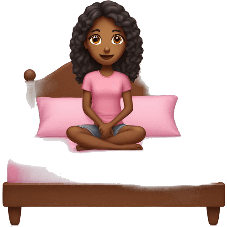 brown girl on a pink bed  emoji