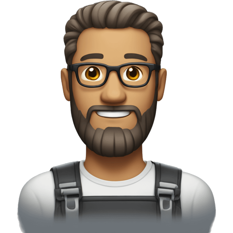 Create an emoji of a smiling man with rectangular glasses, a very long beard, and a modern haircut that’s short on the sides and slicked back with gel on top, reflecting a friendly and stylish vibe emoji