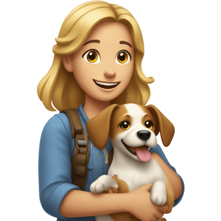 smiling girl holding dog emoji