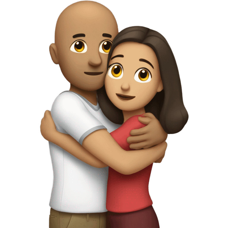 Comforting hug from brunette Puerto Rican to shorter bald male emoji