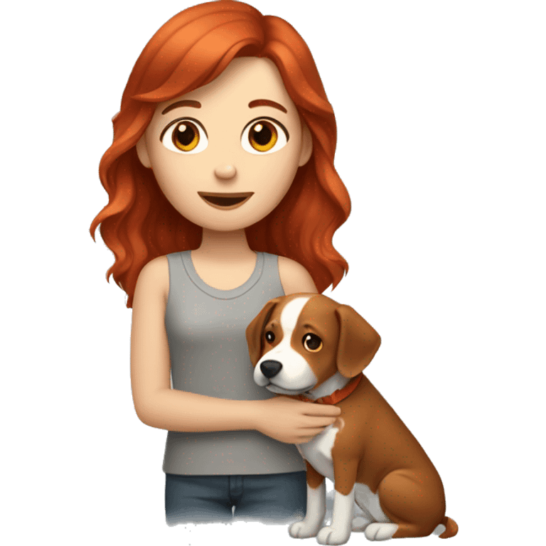 Brown-hair girl with red-hair dog emoji