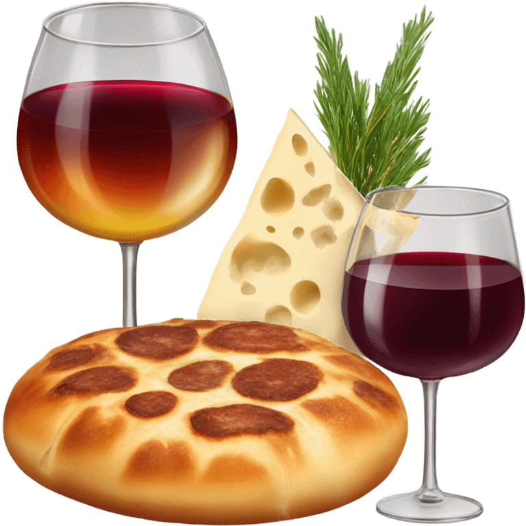 Khachapuri, 2 glasses of wine and 2 skewers of meat  emoji