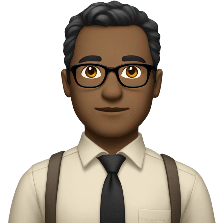 a man, dark brown hair, black glasses, no beard, beige skin, tie, shirt emoji