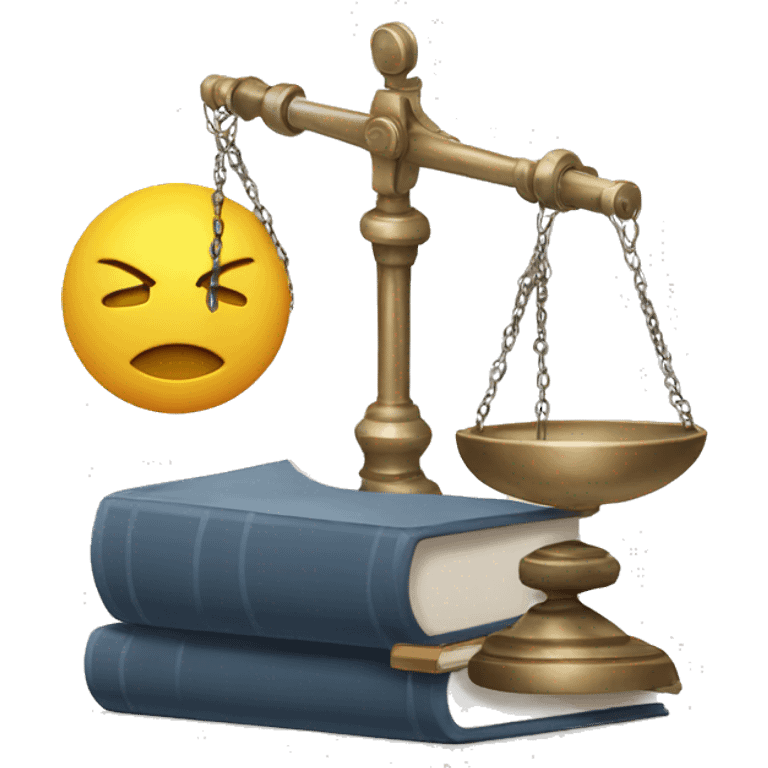 a balance of justice with a robot head on one side and a book on the other side emoji