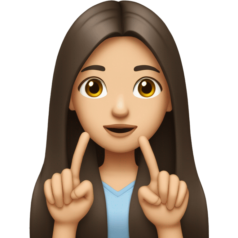 Brunette long straight hair girl, brown eyes, sending a kiss and doing heart hands  emoji