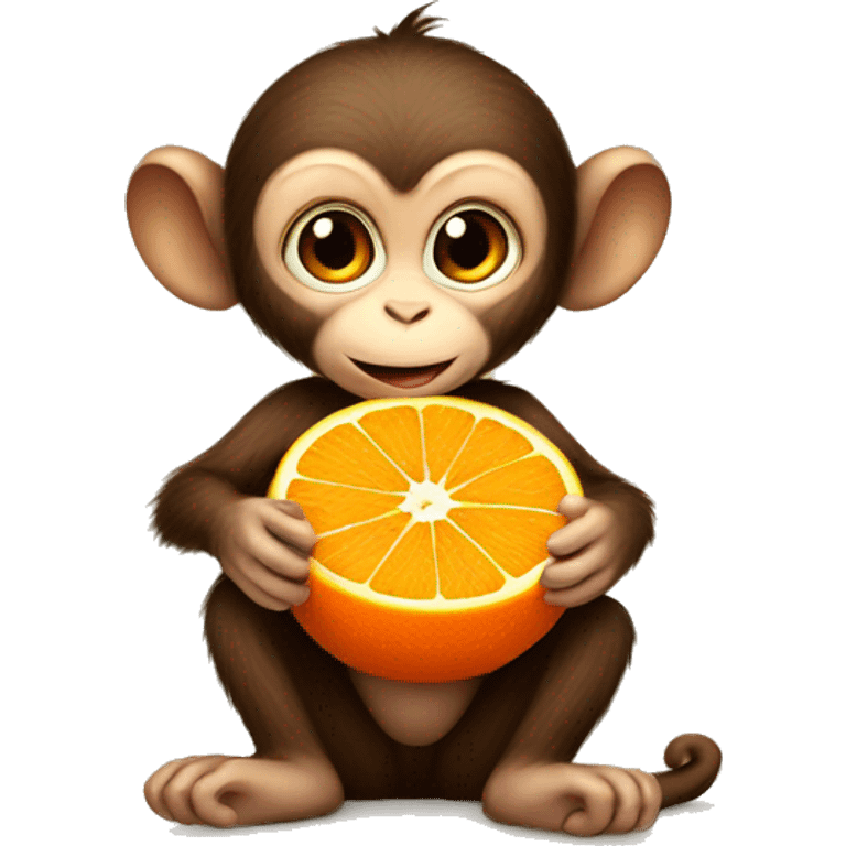 baby monkey sitting down eating orange emoji