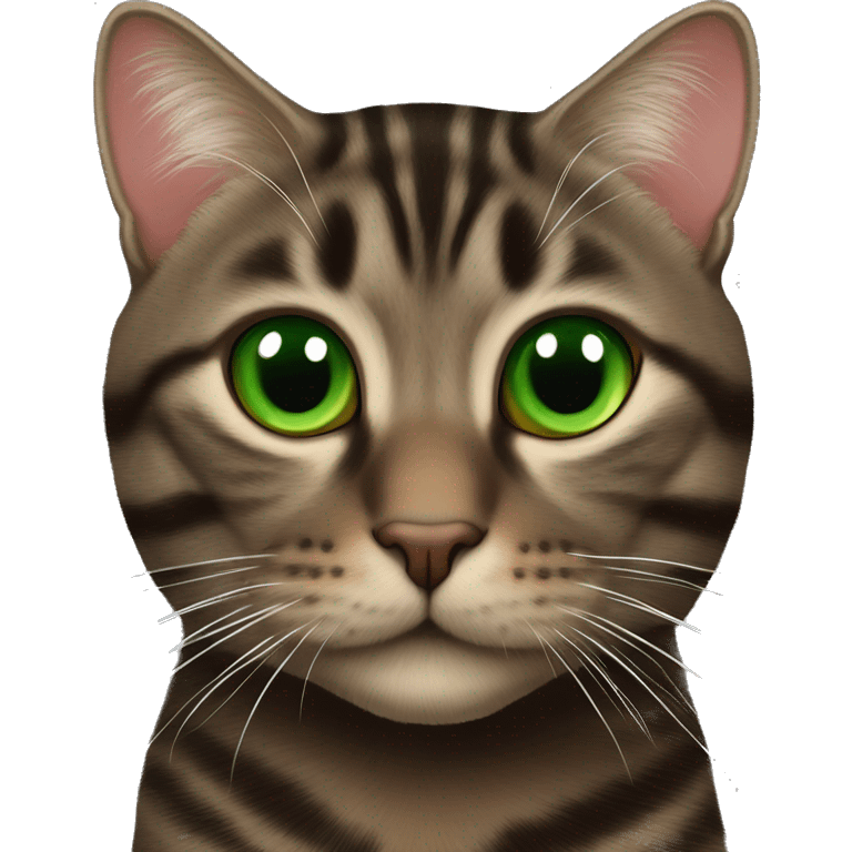 Dark Brown europen tabby cat Green eyes, red hearts  emoji