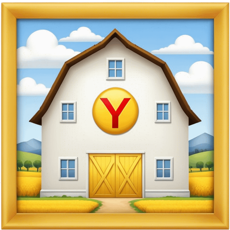 Big white barn with big yellow Y on it emoji